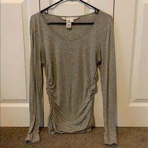 Gray, long sleeved top with ruched sides